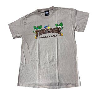 Thrasher Skateboard Magazine SF Beige Hawaii Tiki T-Shirt Women's Size Med